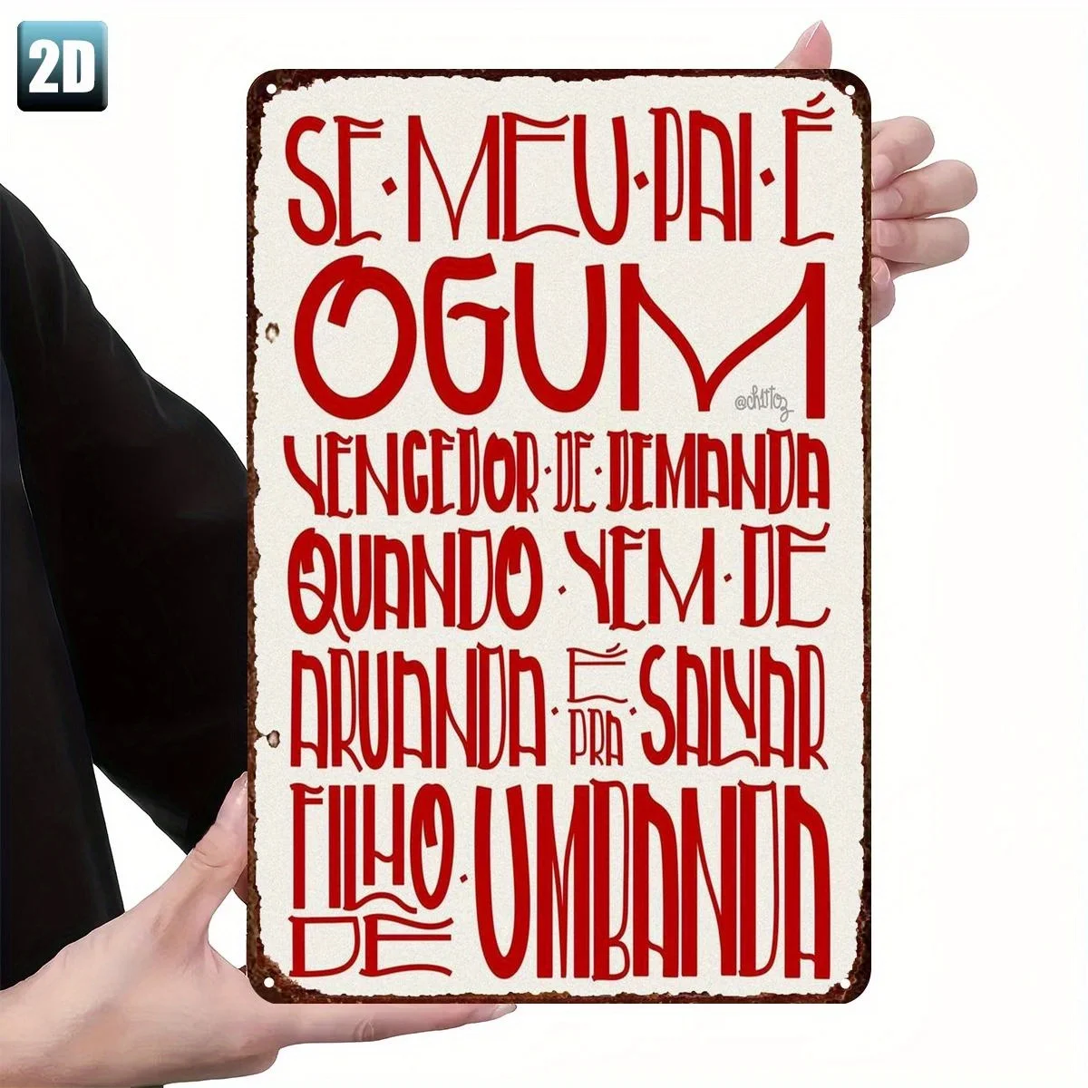 2D Plano, [2D Plano] 1 pieza Letrero Metálico Cultural Brasileño Vintage - Ogum: Póster Religioso Portugués de Aruanda con Rojo y B