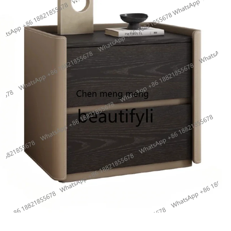 

N178 G Creative desin new liht luxury hih sense modern simple solid wood saddle leather bedroom bedside table