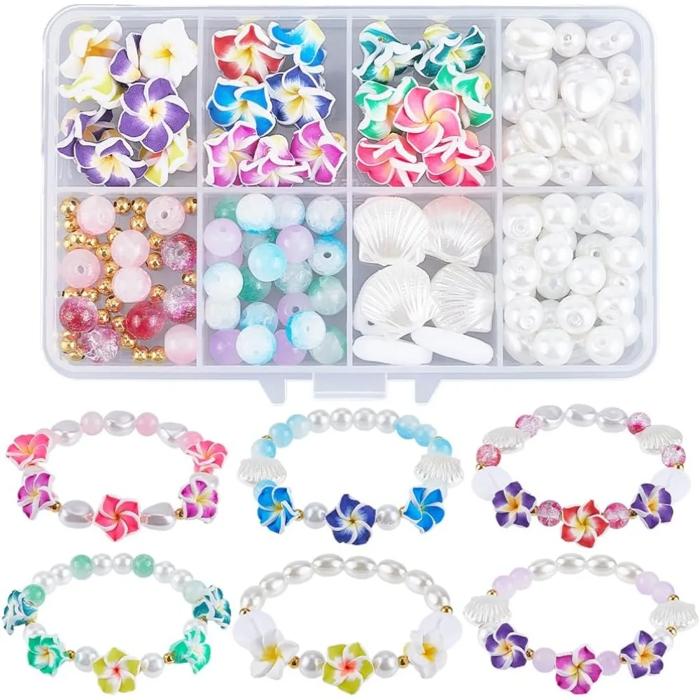 

174Pcs DIY 6 Sets Bracelet Making Kit Plumeria Flower Beads Polymer Clay Beads Summer Ocean Hawaiian Shell Bead Imitation kit