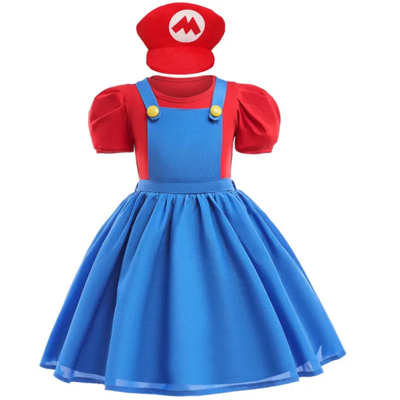 

Cossky Peach Princess cosplay costume children red shirt dress hat suits kids Halloween carnival cosplay costume