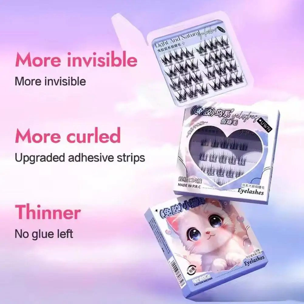 Kleberfreie Wimpern, selbstklebend, wiederverwendbar, Cluster-Wimpern, koreanisches Make-up, DIY, natürliche individuelle Manga-Wimperncluster