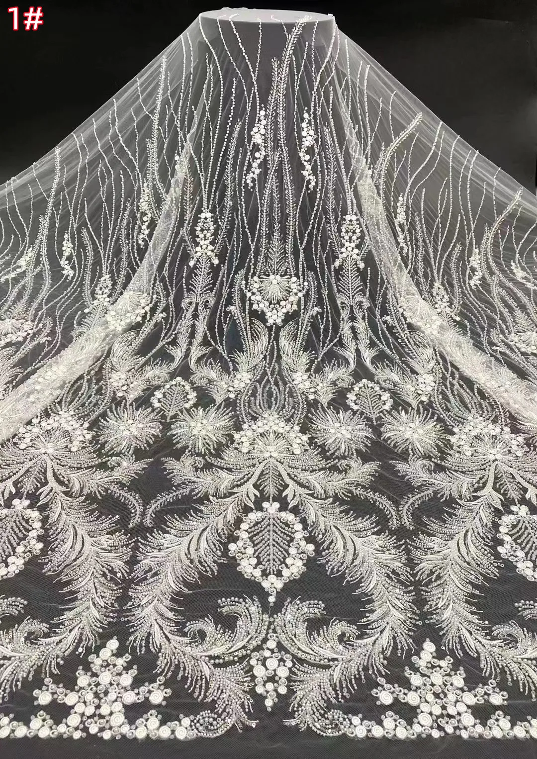 2023 new launch beautiful white wedding dress collection, beautiful flower bead tube sequin lace embroidery fabric/5yards