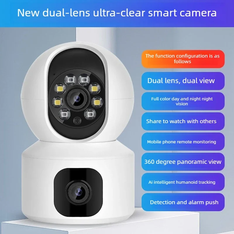 

Умная домашняя камера видеонаблюдения с двумя экранами, высококачественная Wi-Fi камера для помещений, система удаленного мониторинга на 360 градусов