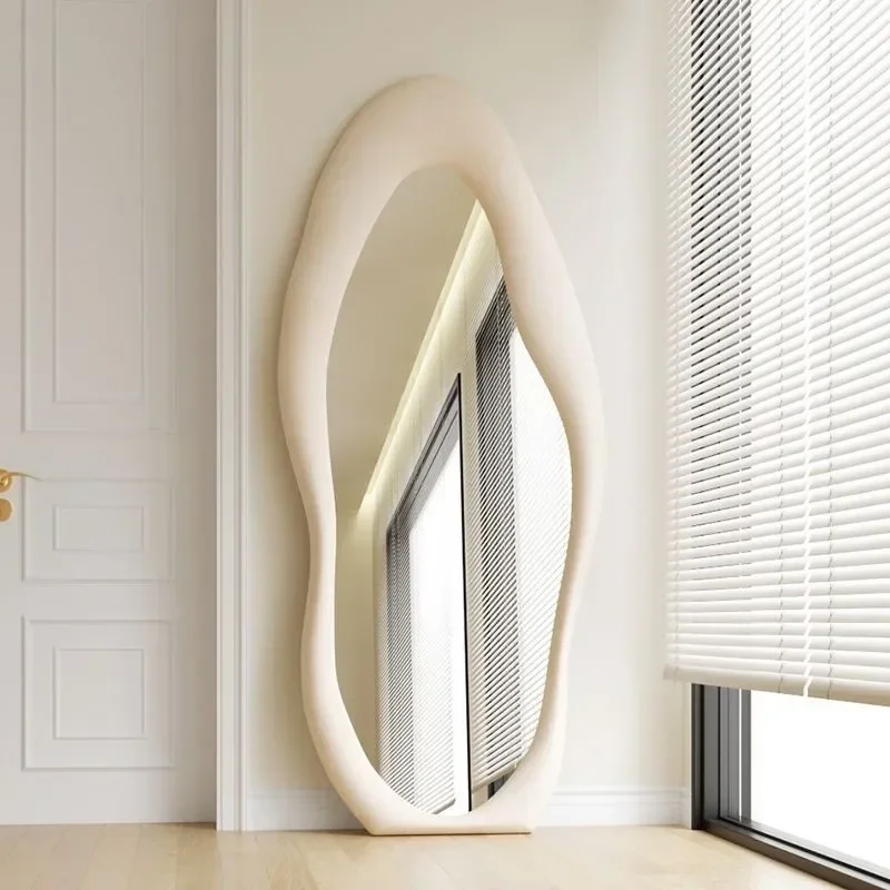 Cream wind full body dressing mirror, irregular  Internet celebrity cloud special-shaped mango floor mirror