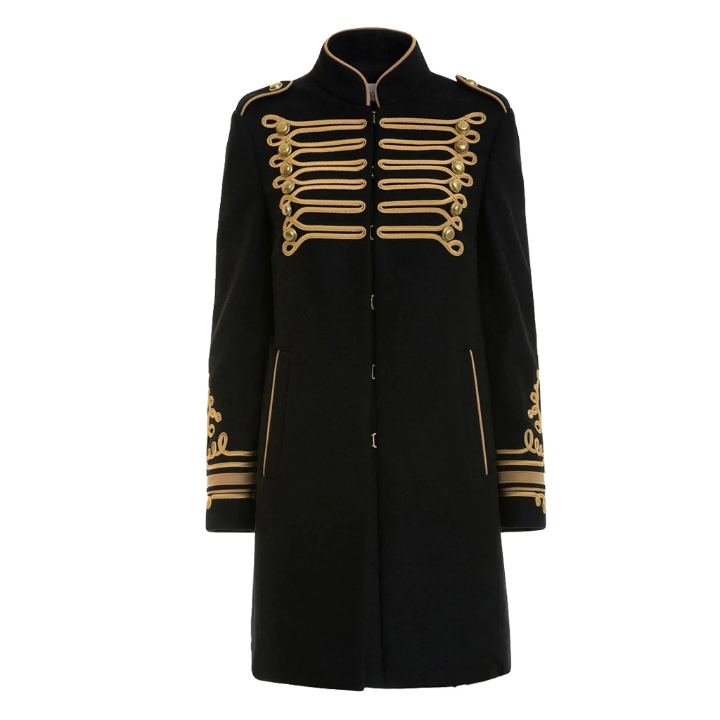 

Adult Women Black Military Style Cosplay Costume Gold Braid Jacket Victorian Civil War Navy Black Hussar Military Officer Coat