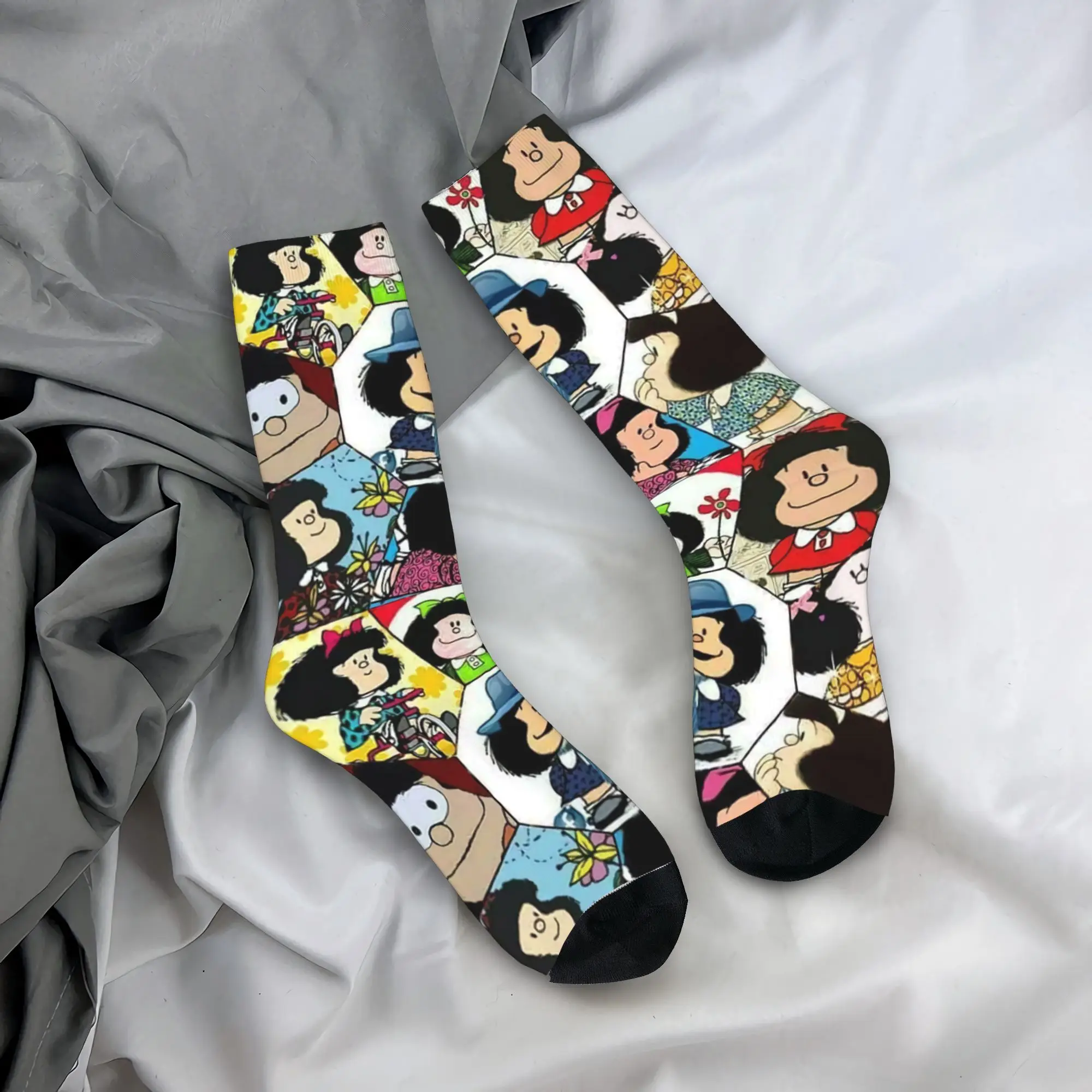 

Custom Funny Mafalda Collage Socks Men Women Warm 3D Printing Cartoon Manga Quino Comic Sports Basketball Socks