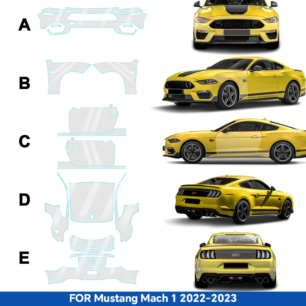 9MIL For Ford Mustang Mach 1 2022 2023 TPU Paint Protection Film Pre-cut PPF Bra Car Body Clear Kit Anti-Scratch Resistant