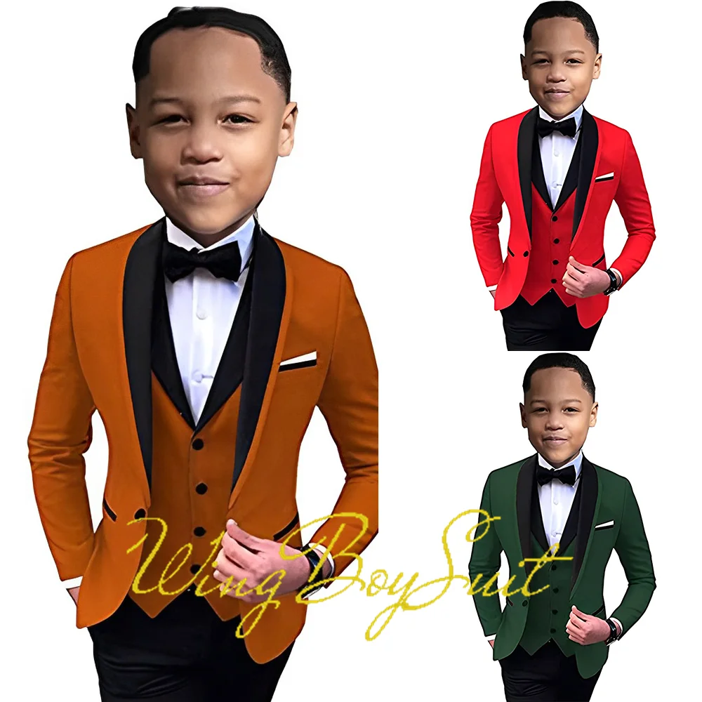 

Boys Suits Wedding Tuxedo Jacket Pant Vest Three Piece Kids Formal Clothes 2-16 Years Tailored Blazer