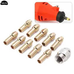 10/11pcs/set Mini Drill Collet Chuck 0.5-3.2mm Diameter 4.8mm Shank Brass Chucks For Dremel Rotary Tool Power Tool Accessory Set