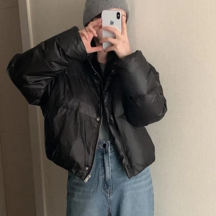 

Женский хлопковый топ свободного покроя с воротником-стойкой, теплый модный корейский зимний топ, Новое поступление, универсальный повседневный длинный топ све