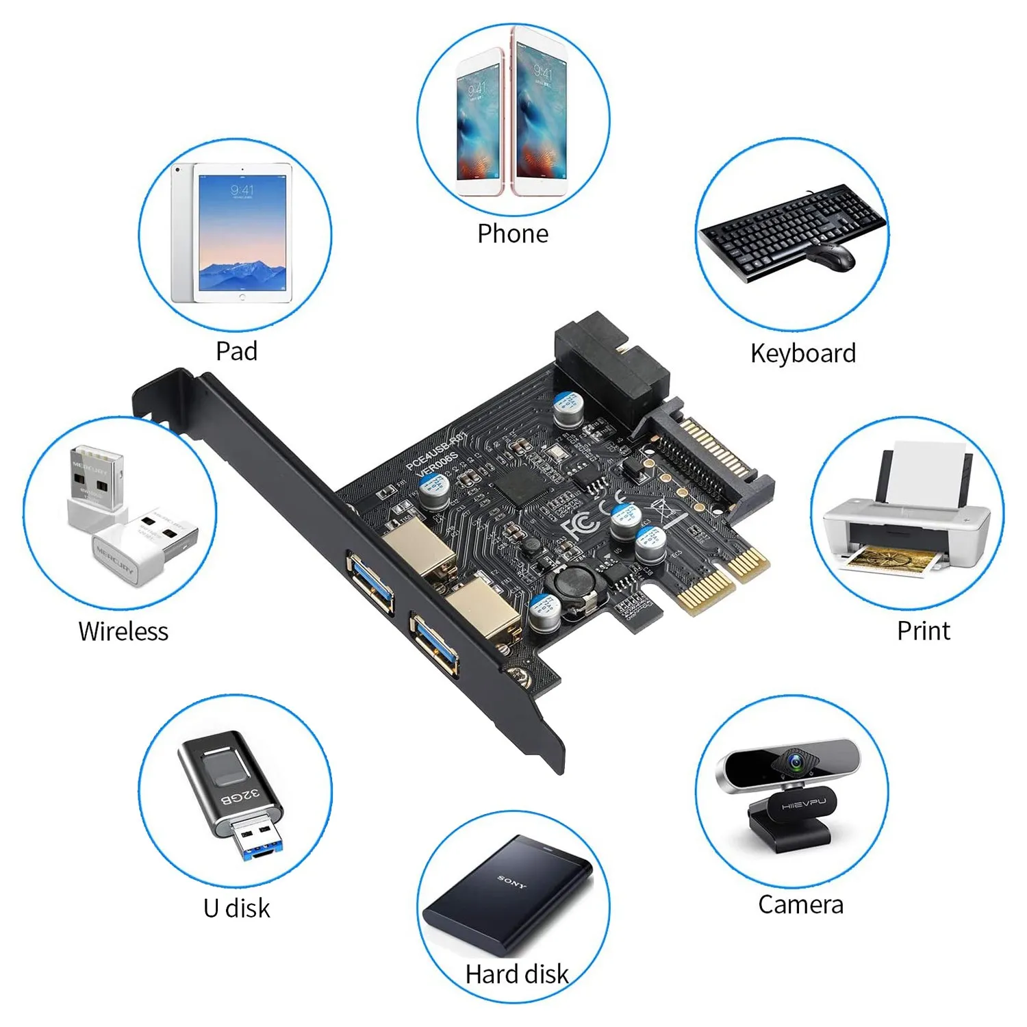 PCI-E to USB 3.2 Gen 1 Adapter Card, 5Gbps PCI Express (PCIe) Expansion Card Internal USB3.0 Hub PCI Express Card