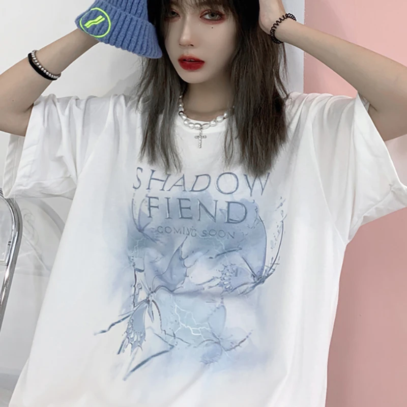 Y2k t-shirt oversize da donna Harajuku allentata lettera di moda Lightning stampata Ulzzang Kawaii femminile manica corta Crop Top t-shirt