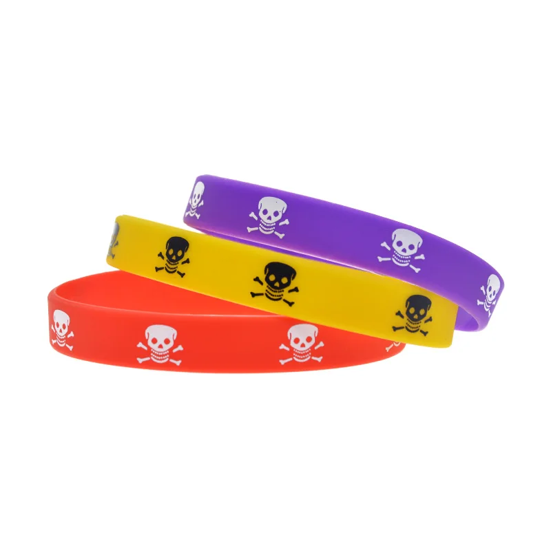 50 Stück Silikon-Armbänder im Street-Hip-Hop-Stil mit Totenkopf-Logo, Konzertgeschenk, Gummi-Armreif, 6 Farben – Detail 7