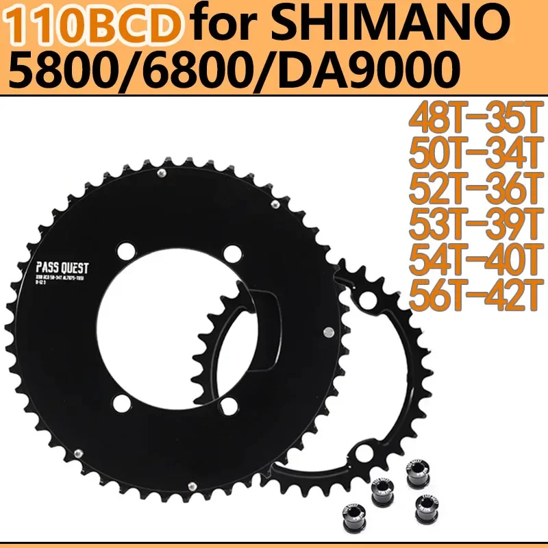 

Двойная Звездочка 110BCD для Shimano 5800, 6800, DA9000, 48-35T/50-34T/52-36T/53-39T/54-40T, 2X звездочка, запчасти для велосипеда, Черная