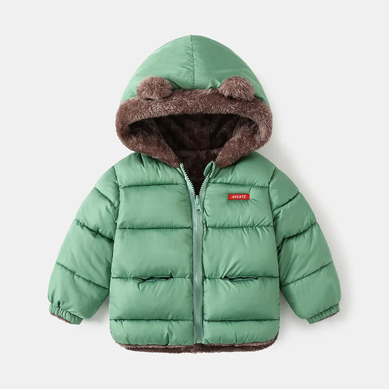 Parkas con capucha con cremallera gruesa para niños, abrigo cálido forrado de lana, chaqueta informal de invierno, Top elegante para niños de 2 a 7 años, parche de moda