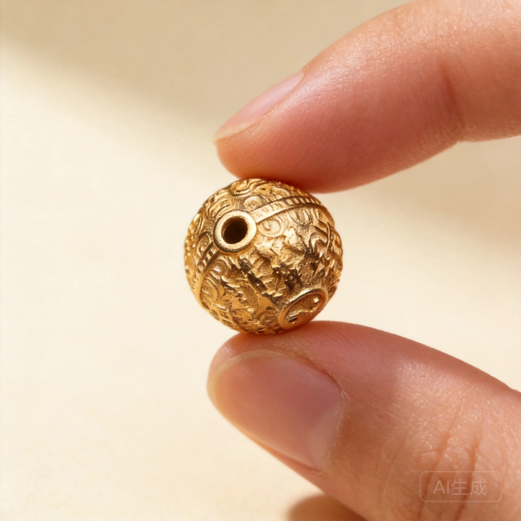 Chinese Style Lucky Gold Plated 925 Sterling Silver 8.8mm Tai Chi Mountain Ghost Round Bead Blessing Wealth Attracting Diy Wenwa