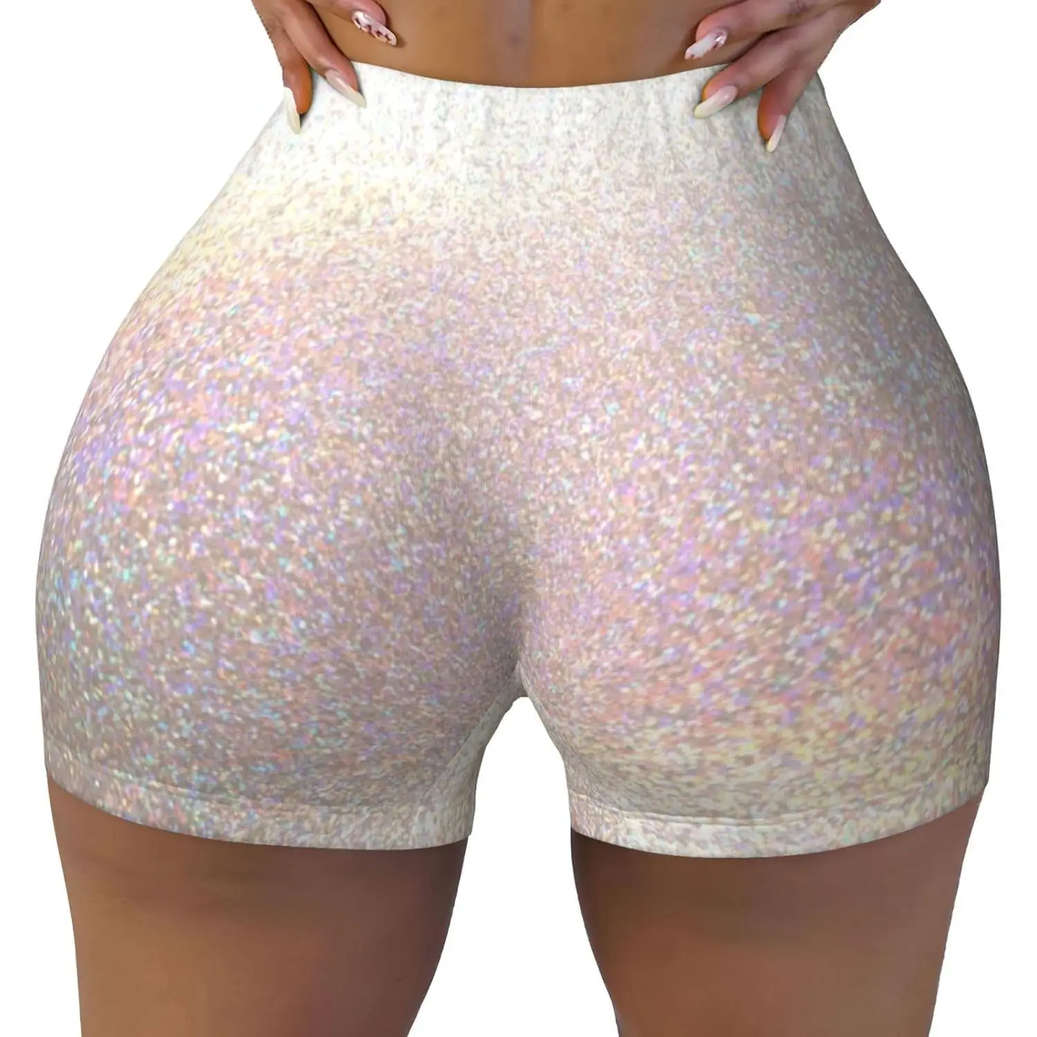 شورت للتمرين بطبعة لؤلؤية خفيفة لامعة للنساء في صالة الألعاب الرياضية واليوجا والجري والرياضة النشطة واللياقة البدنية