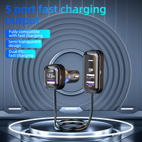 New 5-jack rear car charger PD30W Super Fast charge USB C mobile phone charger 12V/24V auto accessories power port