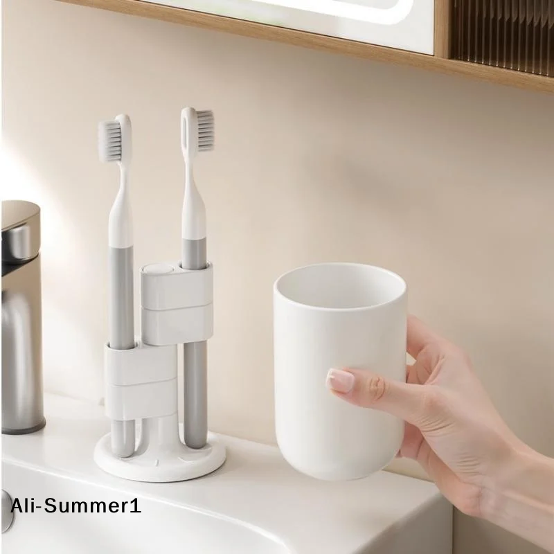 【E】1pcs Rotating Toothbrush Holder Bathroom Desktop Toothbrush Storage Rack Makeup Brush Pen Organizers Bathroom Accessories