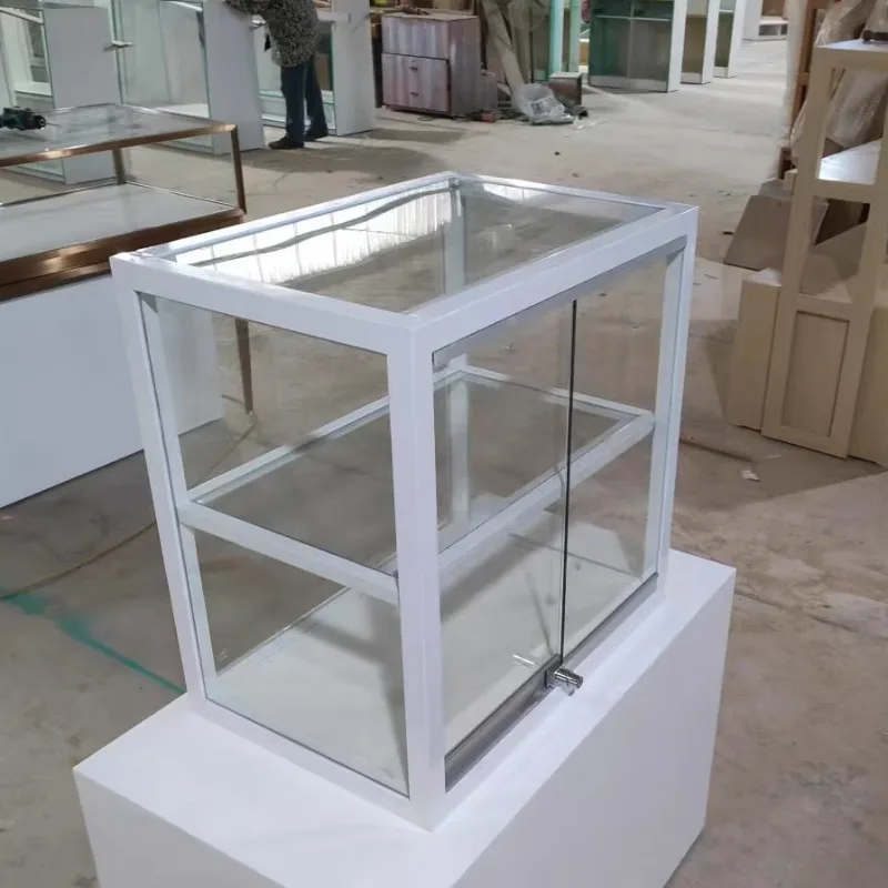 Cake bakery coffee shop bar counter wrought iron small glass dessert display cabinet
