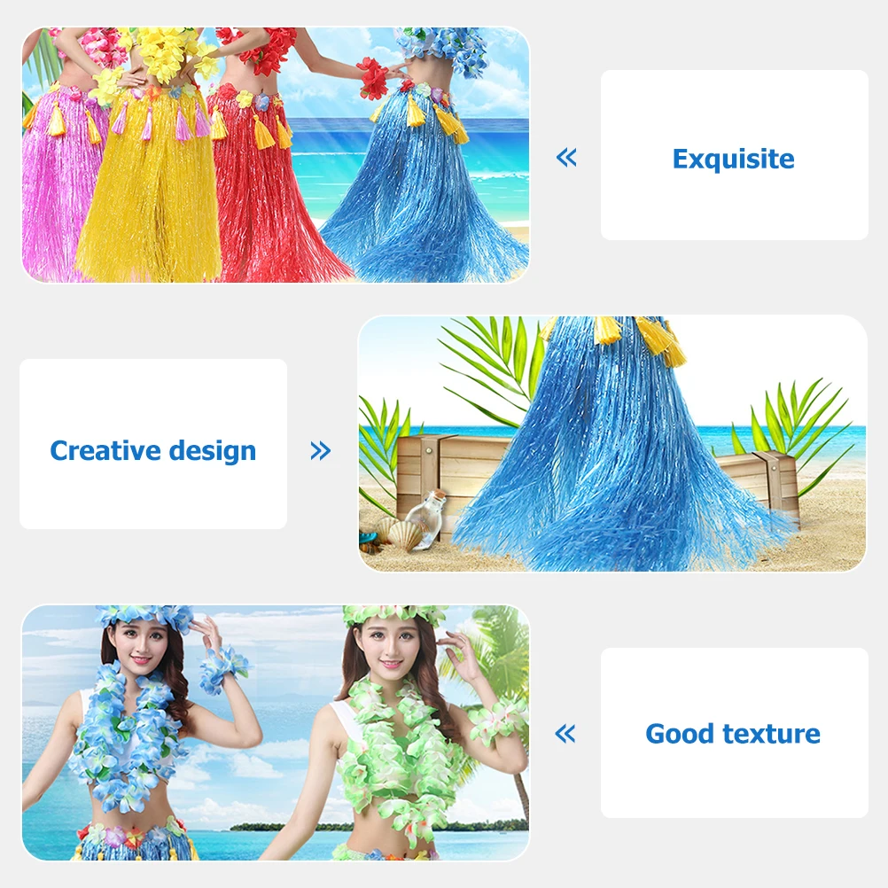 

1Set Hula Party Costumes Thickened Grass Skirt Set Exquisite Floral Lei Outfit for Wedding Beach Event Center of Crowd Attention