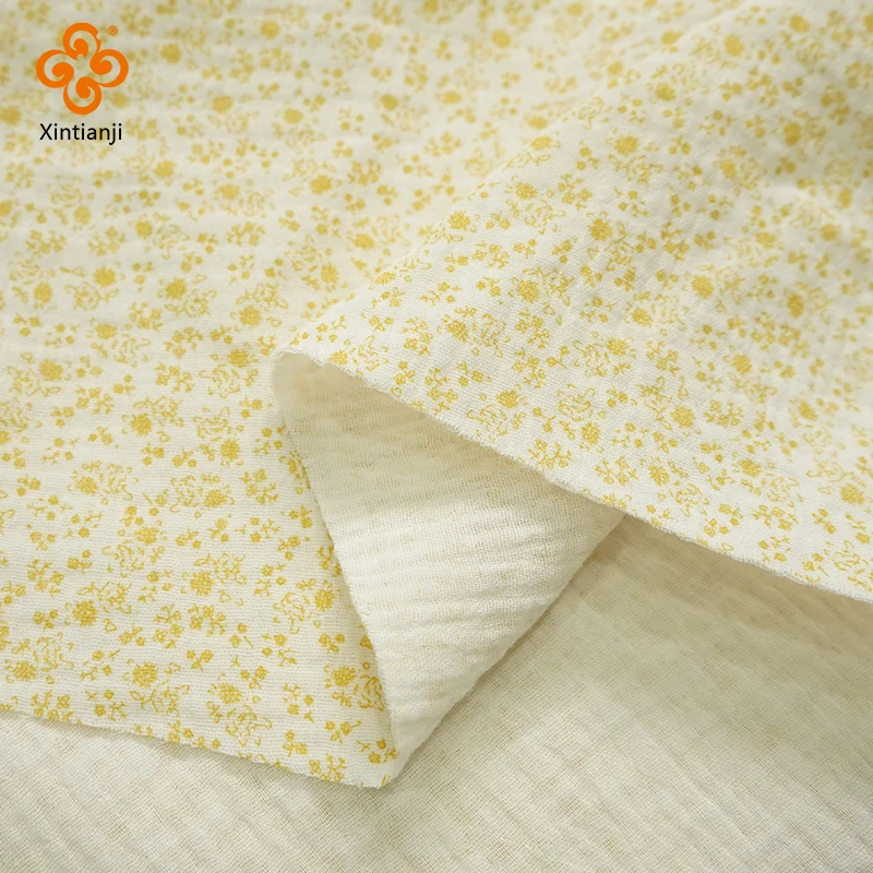 135x50cm doppio tessuto di garza Crepe 100% cotone morbido tessuto per bambini cucito fai da te abbigliamento giallo floreale traspirante Texture