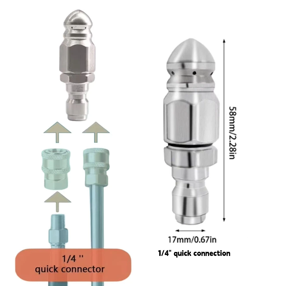 1/4'' Drain Cleaning Nozzle 5000Psi Mini Sewer Jetting Nozzle for Drain Jetting Hose High Pressure Sewer And Sewage Hose Nozzle