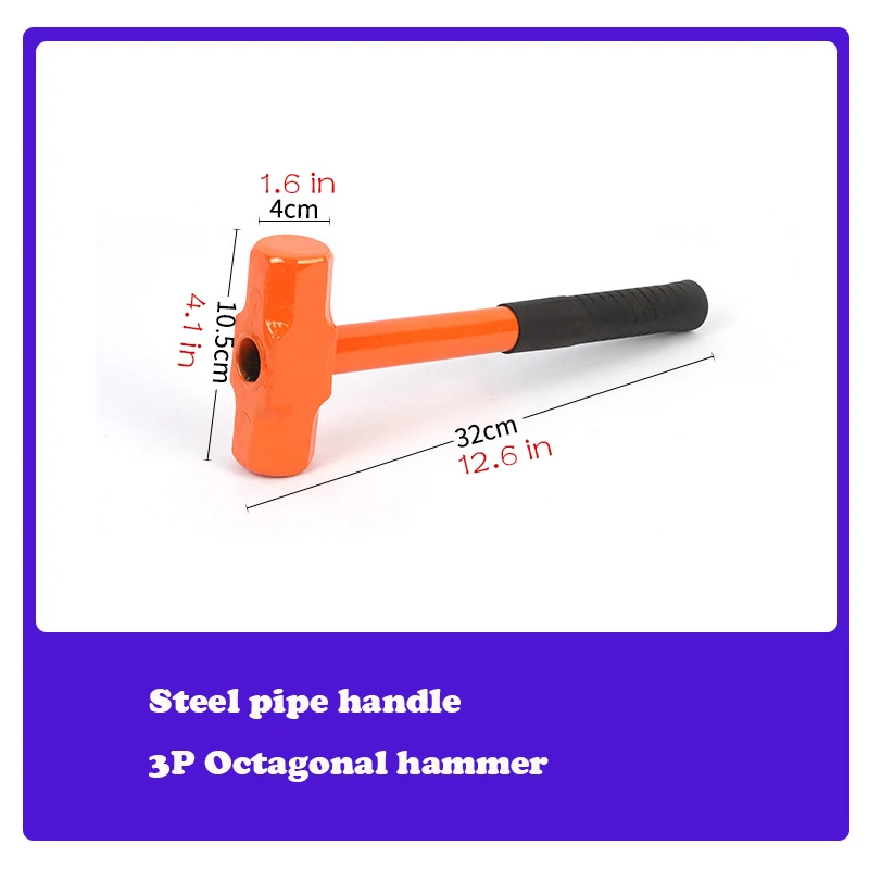 Manual octagonal hammer with rubber handle and shock-absorbing iron hammer used for demolition projects