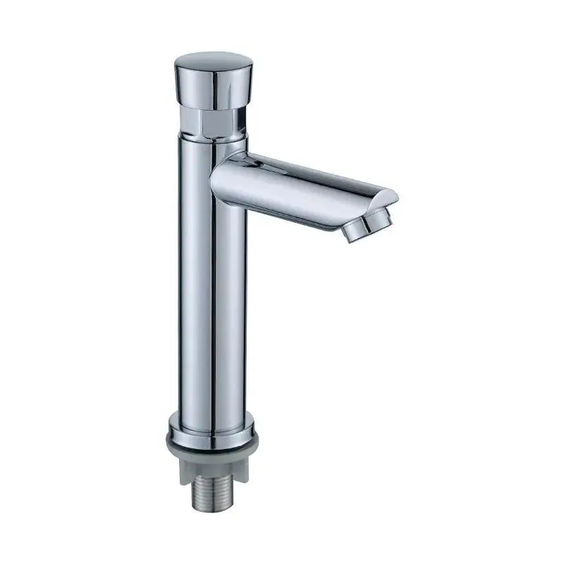 1PC Stainless Steel Chrome Press Deferred Mount Faucet Single Wall Tap Mount Deck G1/2' / Thread Basin Cold