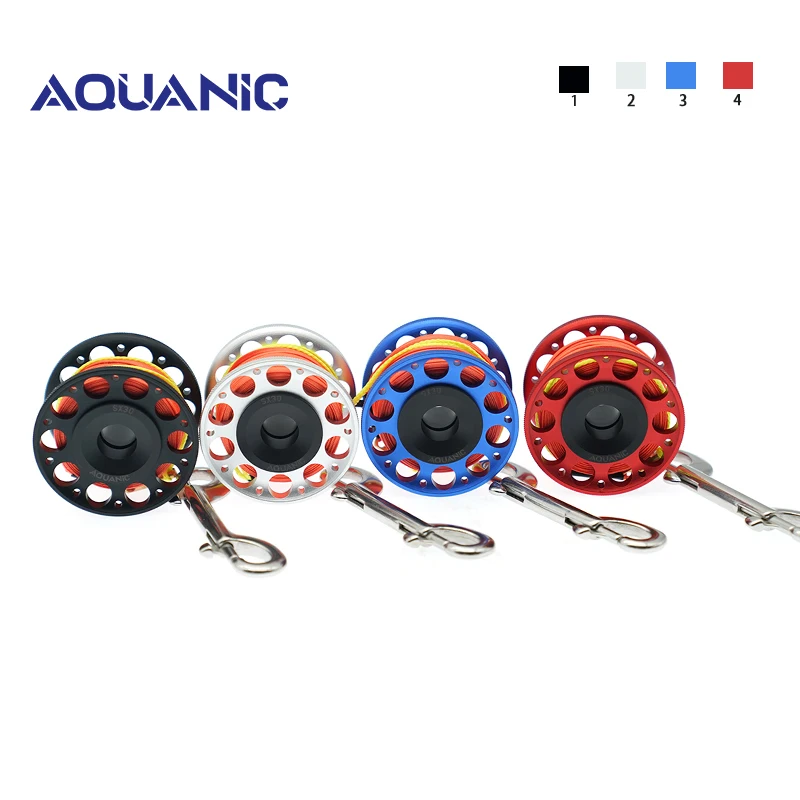 Scuba Diving Aluminum Alloy Spool Finger Reel For Smb Safe Equipment Accessory Cave  Fishing 15m 30m Nylon Line With  snap hook