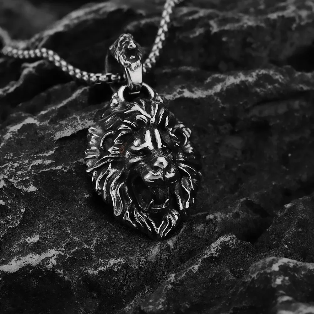 Metal Lion Head Pendant Necklace Men\'s Hip Hop Necklace New Product European and American INS Personalized Jewelry