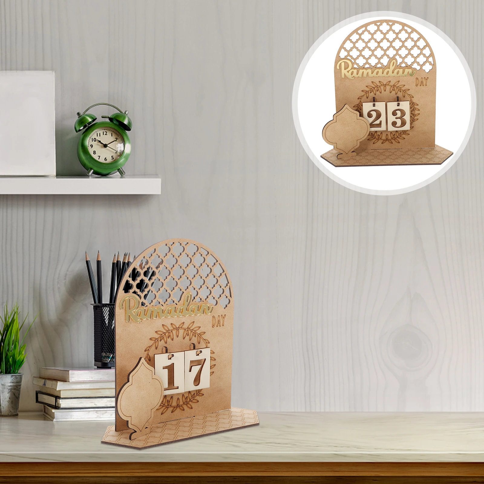 

Wooden Desktop Decoration Eid Decorations Calendar Ornament Commemorate Mubarak Hangingcalender Countdown Table Office