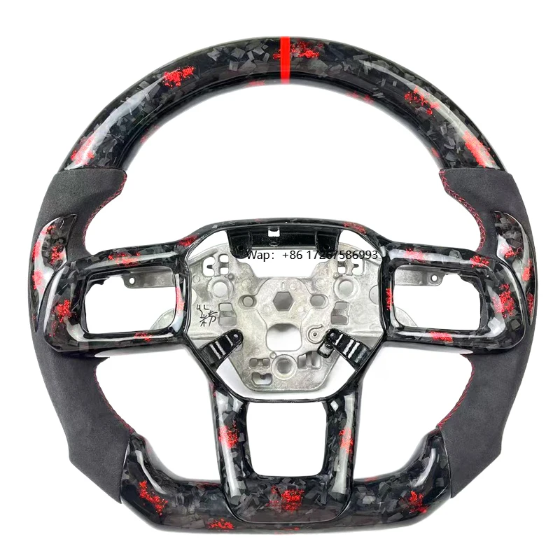 

2025 for Mustang Custom D-Shape Sports Steering Wheel High Quality Black Carbon Fiber for Leather 3 Spoke 35mm Grip Model