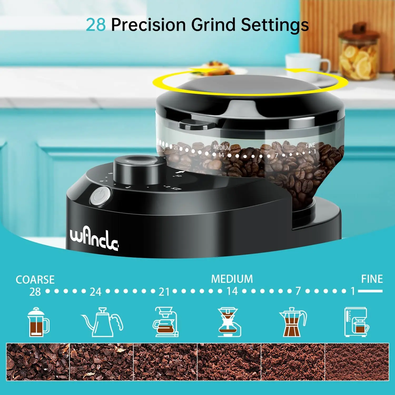 Electric Burr Coffee Grinder - Adjustable with 28 Precise Grind Settings for 12 Cups - Professional Coffee Bean Grinder