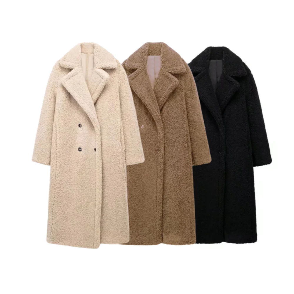 

BM & MD & ZA 2024, осенняя новая женская одежда, стильная простая флисовая куртка с лацканами, свободное и универсальное длинное пальто