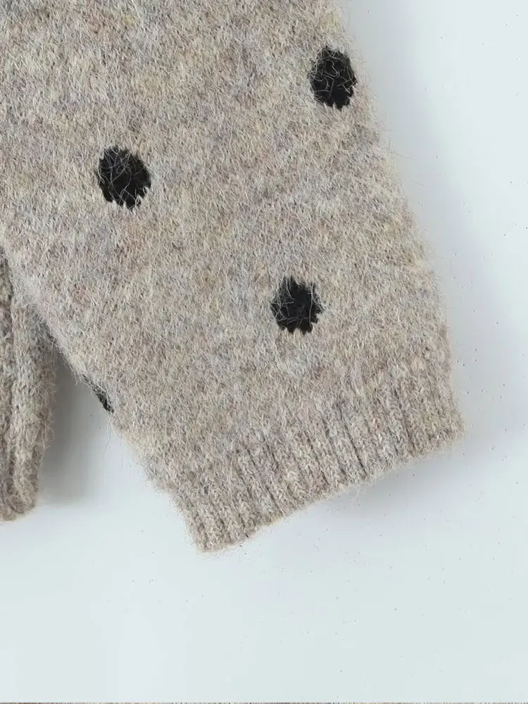 Nlzgmsj 2025 Autumn Women's Dot Print Pullover Sweater New Long Sleeve Loose Sweater Jackets Lady High Street Sweater Y2k
