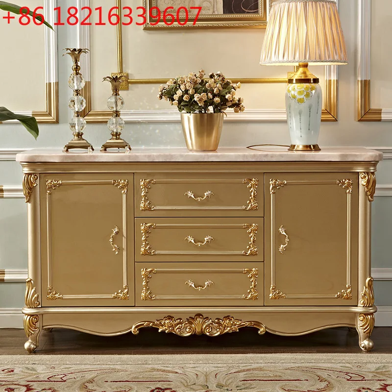 European side cabinet light luxury high-end household cupboard partition cabinet solid wood tea cabinet champagne gold marble