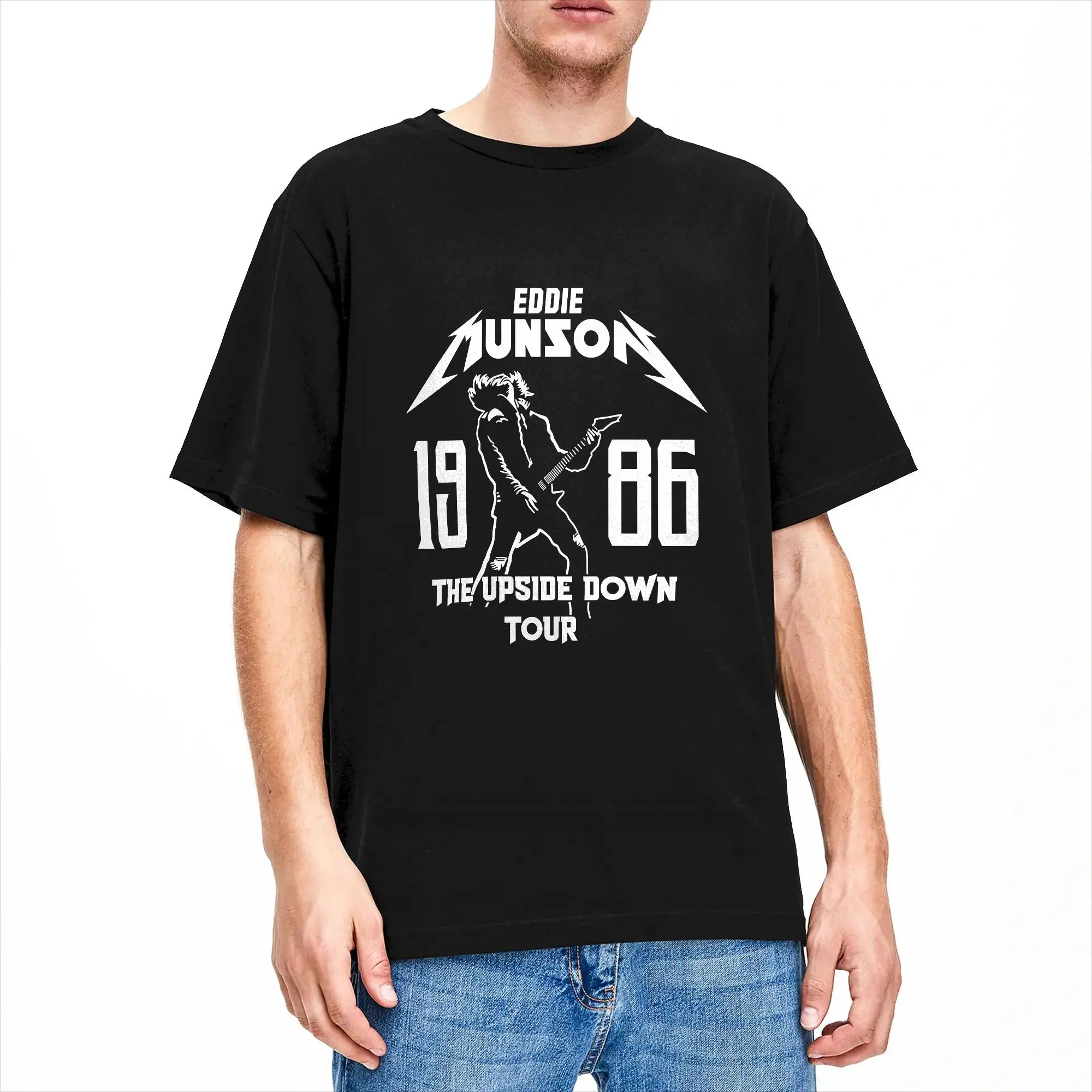 Funny Eddie Munson Upside Down Tour T-Shirts for Men Crew Neck 100% Cotton T Shirts  Short Sleeve Tee Shirt 4XL 5XL 6XL Tops
