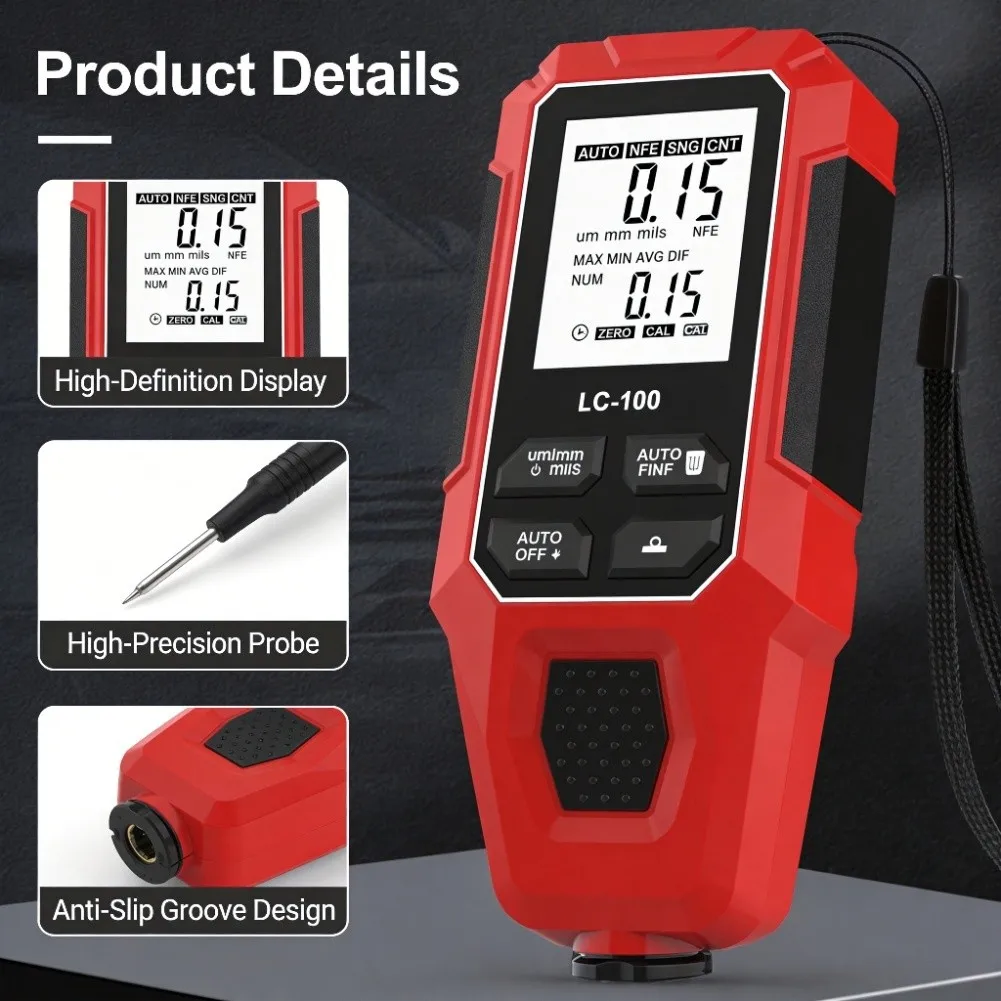 Digital Coating Thickness Gauge 0-2000um Auto Dual Mode Fe NFe Tester High Accuracy LCD Meter For Industrial Paint Film Measurem 5