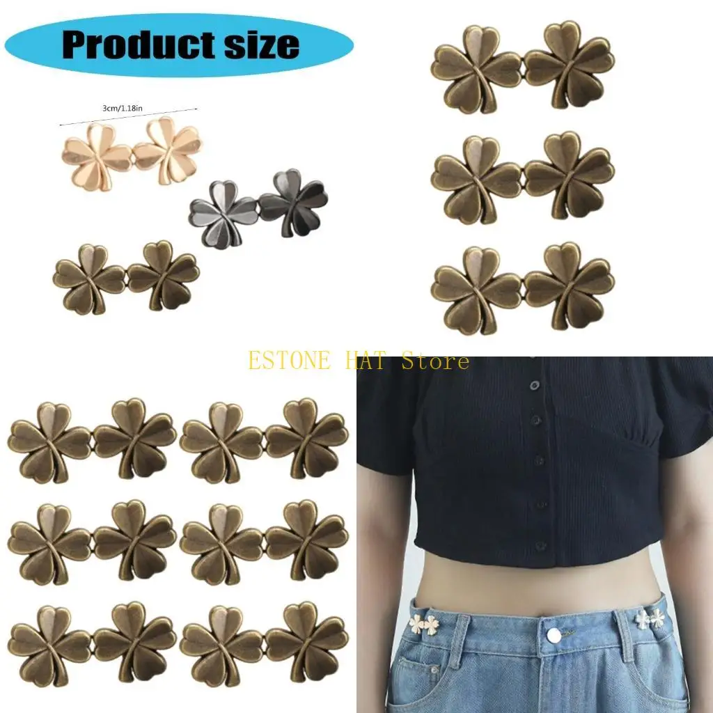 

49MF 3/6Pcs Clovers Waist Pin Waist Tightener Jeans Fitness Clip Pants Waist Adjuster