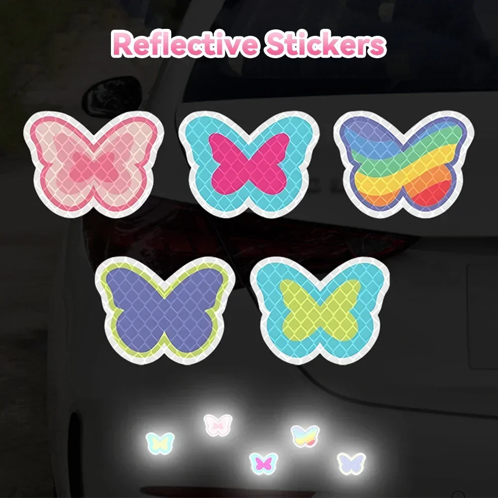 5Pcs/Set Motorcycle Helmet Waterproof Decal Hearts Butterfly Stars Night Warning Sign Reflective Sticker Helmet Accessories