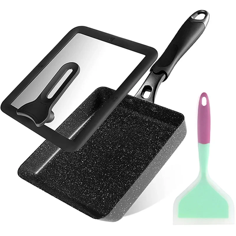 Japanese Omelette Pan / Tamagoyaki Pan, Non-stick Rectangle Egg Frying Pan - Optional Lid & Spatula - Aluminum Alloy