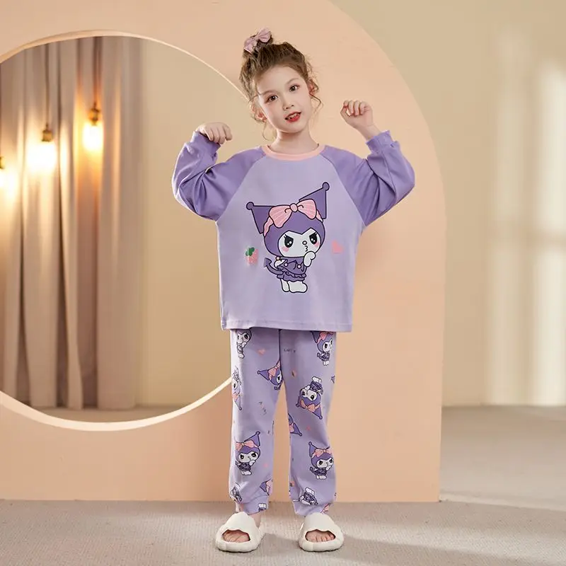 Disney Kuromi Cartoon Schattige Meisjes Lente En Herfst Katoen Zachte, Comfortabele, Ademende En Losse Huiskleding Set Met Lange Mouwen