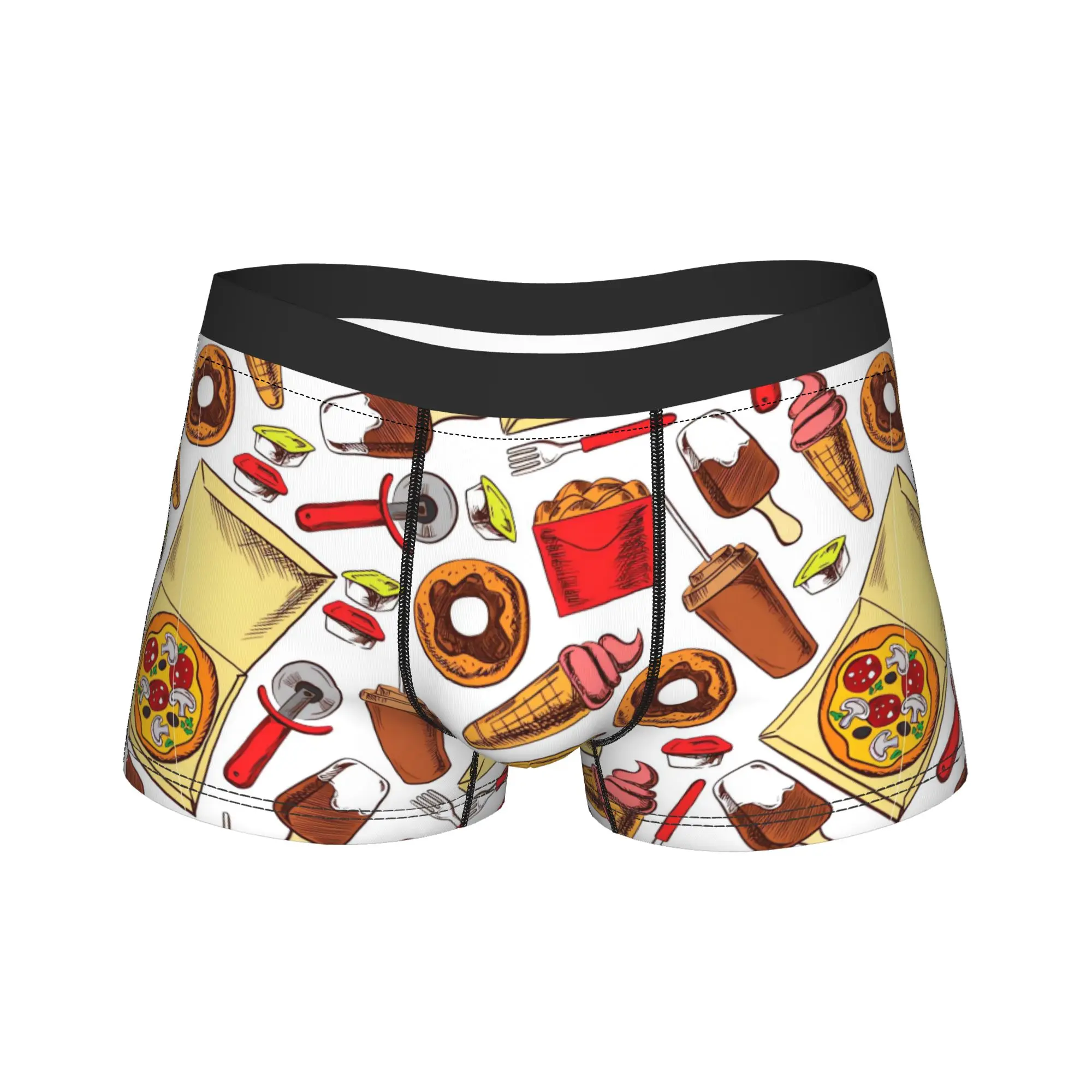 

Fast Food Cafe Underwear Classic Underpants Print Boxer Brief For Man 3D Pouch Plus Size Boxer Shorts