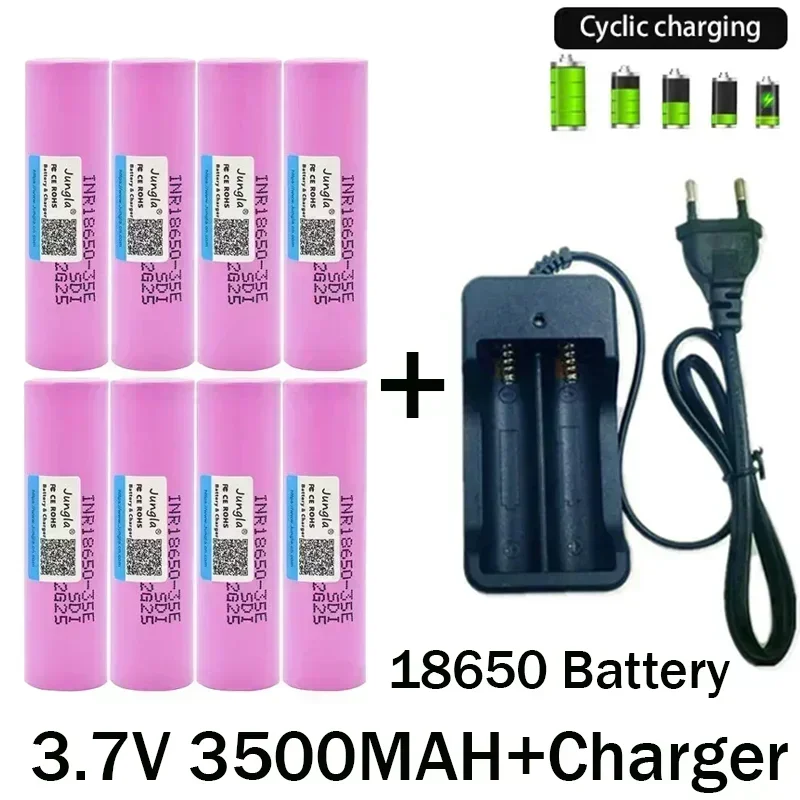 New 2024 best-selling 35E lithium-ion 18650 battery 3.7V3500mAh+charger rechargeable with screws flashlight electronic cigarette