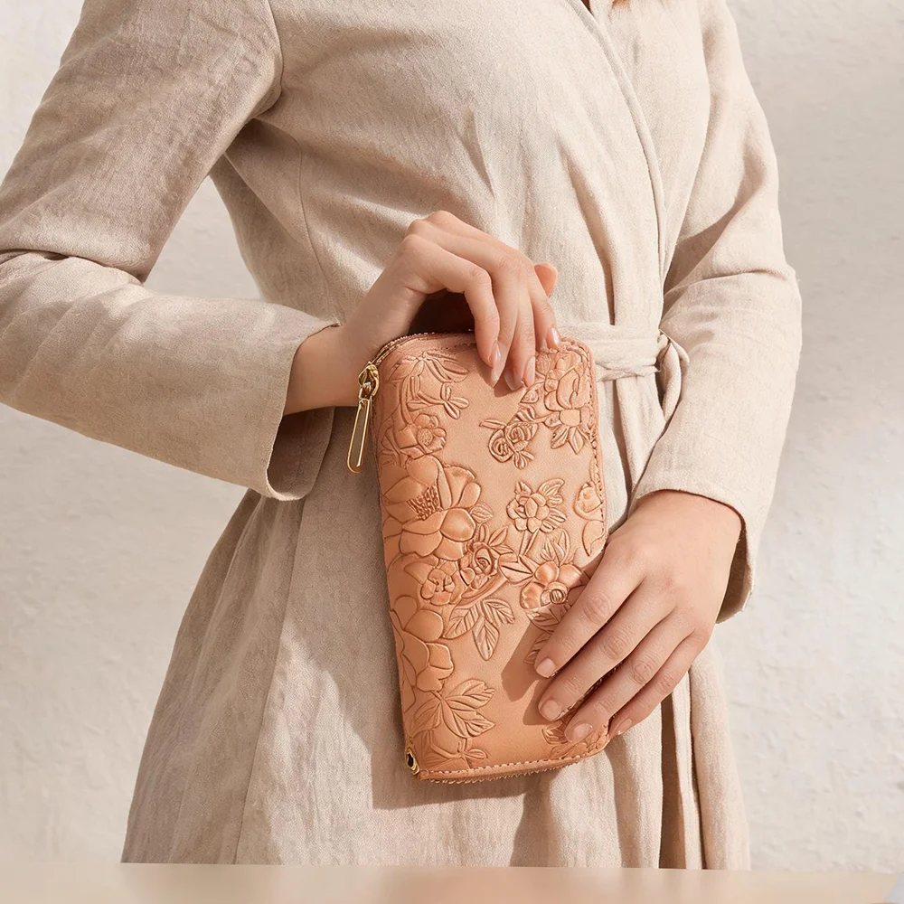 Women Long Wallet Embossed Floral Design Zipper Purse Large Capacity Card Holder Clutch Bag For Ladies Fashion Gift