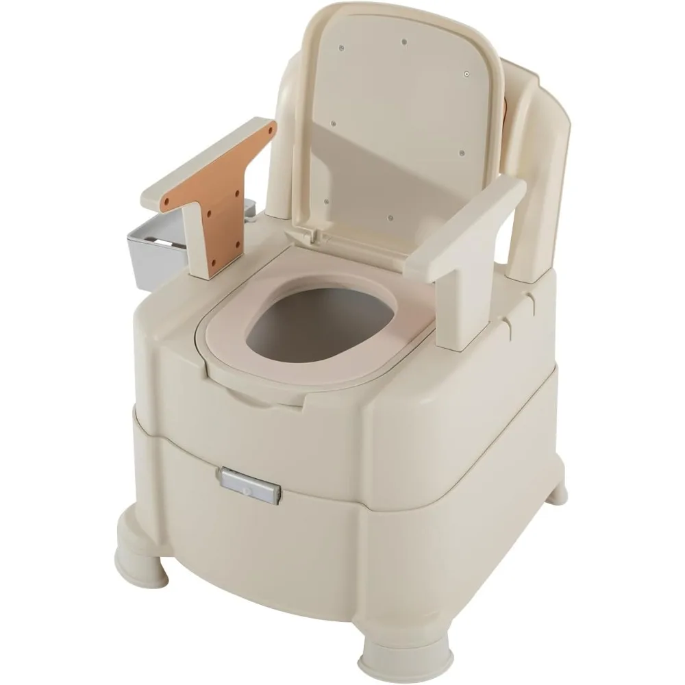 كرسي صوان بجانب السرير، مرحاض محمول بارتفاع قابل للتعديل مع مساند للذراعين ومستشعر إضاءة ليلية، كرسي نونية متين