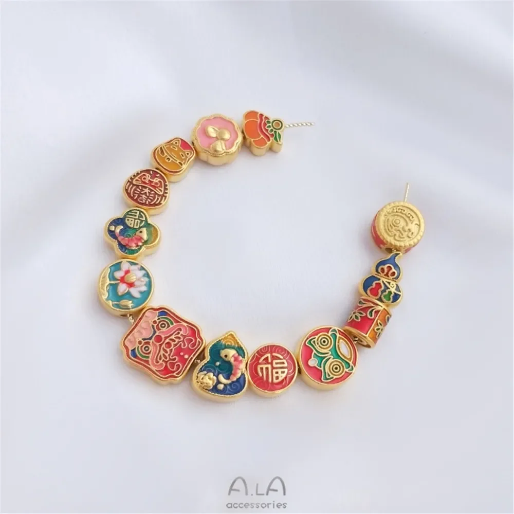

Sand gold drop oil burning Blue Beaded accessories Fortune Cat lion lotus drum beads DIY bracelet Jewelry transfer beads