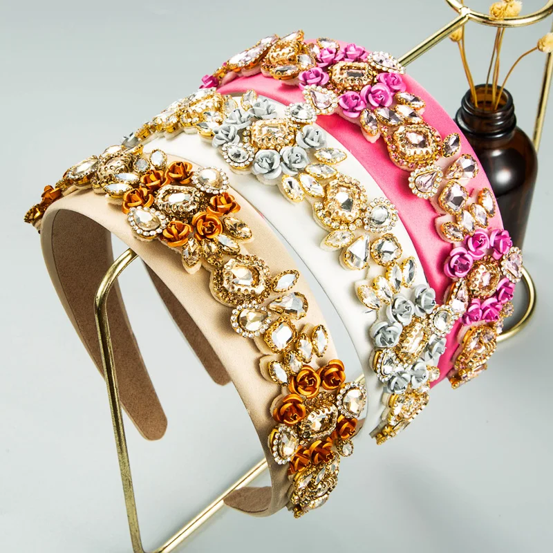 

Heming headband creative alloy flower accessories rhinestone headband fashion hipster wide edge women headband jewelry