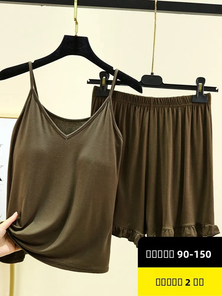 Ensemble de vêtements à bretelles modales pour femmes, vêtements de maison décontractés, sans soutien-gorge, haut orts, léger, rond, Design Ne, été